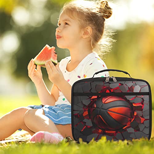 Kids Lunch Box for Boys Girls Black Red Sport Basketball Insulated Lunch Bag Reusable Small Cooler Bag Meal Containers Tote Kit for School Travel Women Men - color: red black basketball