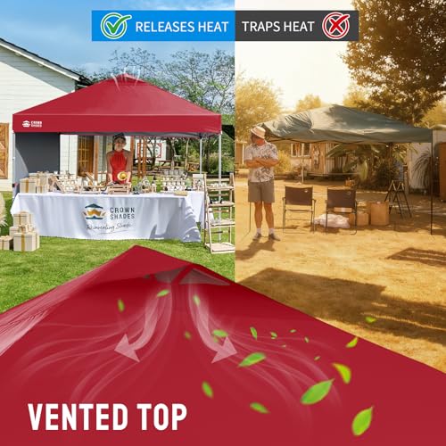 CROWN SHADES 12x12 Pop Up Canopy Tent Instant Commercial with 150D Silver Coated Fabric Including 1 Removable Sidewall, 4 Ropes, 8 Stakes, Weight Bags, STO 'N Go Bag, Red - color: Red, size: 12x12FT