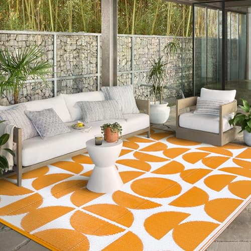 Wonnitar Outdoor Rugs 8x10 Waterproof Plastic Straw Rug, Large Outdoor Camping Rug for RV, Reversible Portable Outside Lightweight Area Rug for Backyard Balcony Beach Picnic (Orange,8'x10') - color: Orange, size: 8' X 10' (Rectangular)