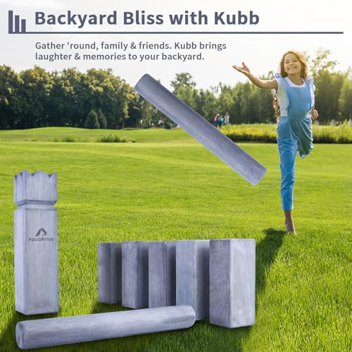 ApudArmis Kubb Yard Game Set, Viking Chess Outdoor Clash Toss Yard Game with Carrying Case - Rubber Wooden Backyard Lawn Games Set for Teenagers Adults Family - color: Gray