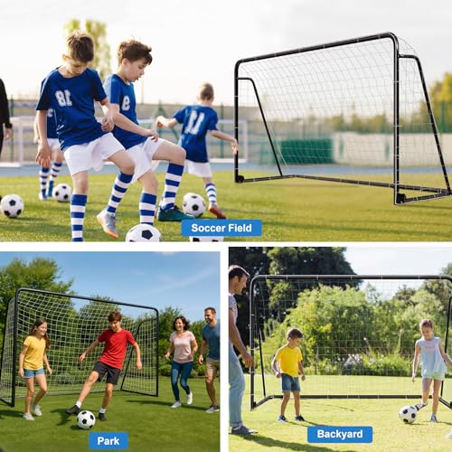 MOPHOTO Soccer Goal, 6X4/8x6/10x6.5/12x6/16x7/18.5x6.5/21x7/24x8ft Soccer Goals for Backyard, Full Size Soccer Goal for Teens & Adults Training - size: 12x6FT, style: Alloy Steel-Foldable-Black