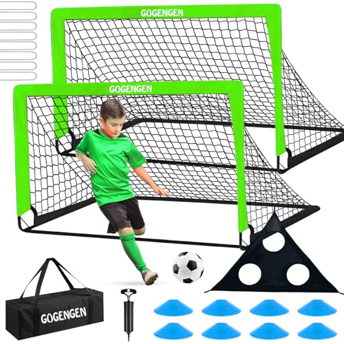Soccer Goal, 2 of 6x4 Soccer Goals for Backyard with Soccer Net, Soccer Ball, Target, Cones, Soccer Training Equipment for Toddler Kids Youth - color: Green