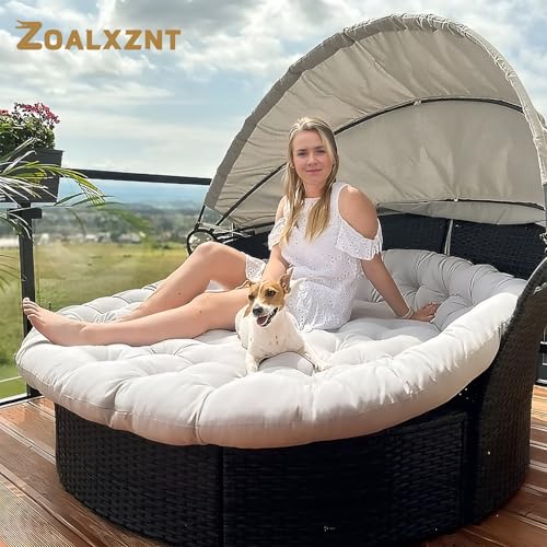 90in Outdoor Round Daybed Cushion,Round Floor Seating Futon Pad,Circle Sun Island Sunbed Mattress Waterproof,Patio Day Bed Replacement Cushions (White, 90 * 6in) - color: White, size: 90*6in