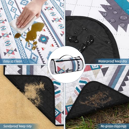 Picnic Blankets Extra Large - Beach Blanket Waterproof Sandproof with Shoulder Strap, Machine Washable, Outdoor Blanket with Stakes for Grass Concert, Park, Lawn,Travel,Spring Summer. Navy - color: Bohocheck