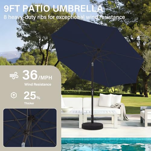 MEWAY 9ft Patio Umbrella Outdoor Table Umbrellas with Push Button Tilt and Crank, Market Umbrella 8 Sturdy Ribs for Deck, Garden, Pool and Backyard, Navy - color: Navy, size: 9ft