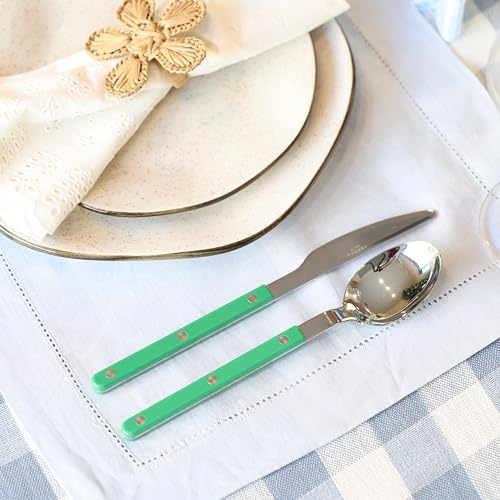 ANNOVA Silverware Set, Retro/Rivet Colorful Stainless Steel Tableware Kitchen Flatware Set Utensils, Includes Dinner Knives, Forks, Spoons, Salad Forks & Dessert Spoons (Green, 10 Pieces) - color: Green