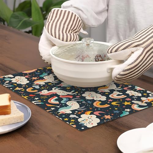 6 Pcs Placemats,Cute Unicorn Placemats,Color Rainbow Table Mats Washable Recyclable Table Placemat for Indoor Outdoor Heat Resistant Kitchen Dining 12"x18" - color: Cute Unicorn,color Rainbow