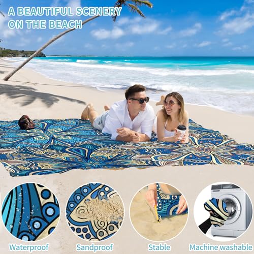 Beach Blanket 78''×110'' Suits 1-7 Adults Waterproof Sandproof Oversized Lightweight Sand Free Beach Blanket Large Picnic Mat for Travel Camping Picnic Hiking - color: Blue Flower, size: 78''x110''