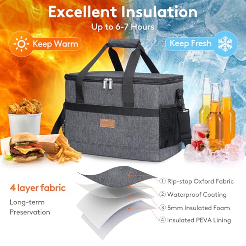 Lifewit Cooler Bag 30/50/60 Cans Collapsible and Insulated Large Lunch Bag Leakproof Soft Cooler Portable Tote for Camping/BBQ/Family Outdoor Activities - color: Dark Gray, size: 30-Can(20L)