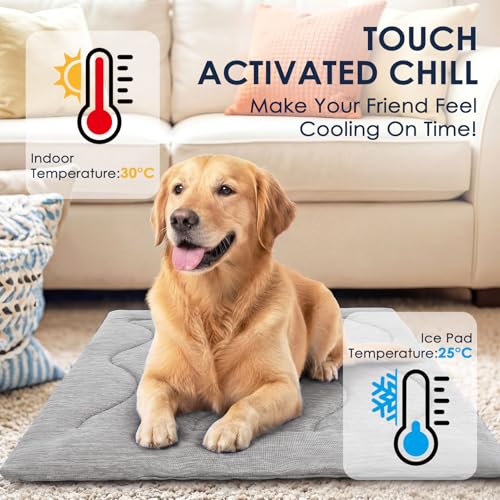 ASENKU Dog Cooling Mat, Portable & Durable Cooling Mat for Dogs, Summer Anti-Slip Breathable Cooling Bed for Small-Medium Dogs up to 35 lbs (French Bulldog, Beagle, Corgi), 32x20 inches, Grey Wave - color: Grey, size: Medium