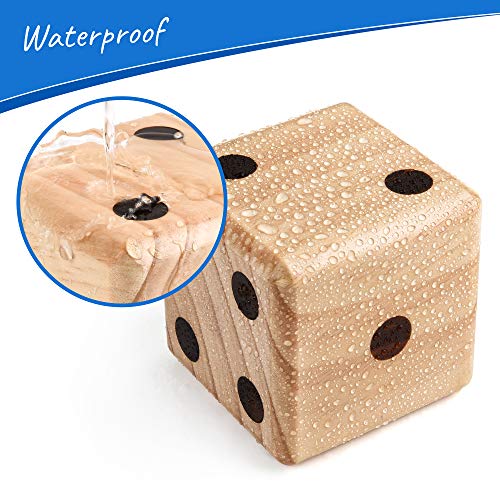 Giant Wooden Yard Dice – Splinter-Free and Crack-Proof Wood – Jumbo Size with Collapsible Bucket - 2 Dry Erase Score Cards - Indoor/Outdoor - Play Many Games – Fun and Engaging Game Time – Ideal Gift