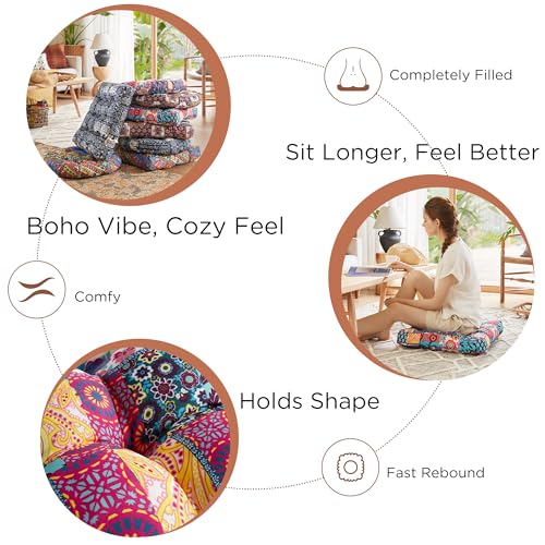 Codi Floor Cushions Seating for Adults and Kids Set of 2, Square Large Boho Pillows for Yoga Living Room Tatami Sitting Home Decor, Memory Foam Added, 22x22 Inch Multi Patchwork - color: Square | Multi Patchwork, size: 2 Count (Pack of 1)
