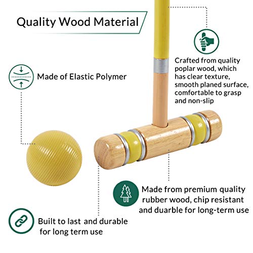ApudArmis Six Player Croquet Set with Premiun Rubber Wooden Mallets 28In,Colored Ball,Wickets,Stakes - Lawn Backyard Outdoor Game Set for Adults/Teenagers/Family (Large Carry Bag Including) - size: 28'' Standard