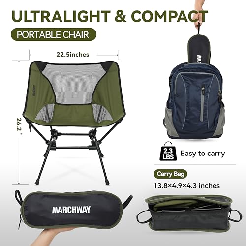 MARCHWAY Ultralight Folding Camping Chair, Heavy Duty Portable Compact for Outdoor Camp, Travel, Beach, Picnic, Festival, Hiking, Lightweight Backpacking (Green) - color: Green