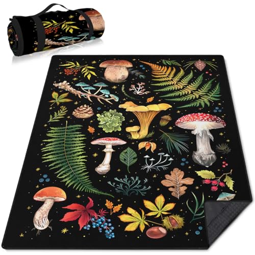 Mushroom Picnic Blankets Waterproof Foldable, 80″X80″Thick Three Layer Picnic Mat Outdoor Blanket for Grass, Large Beach Blanket Sandproof Picnic Accessories for Camping Party Park Patio - color: A08, size: 6'8" X 6'8" (Square)