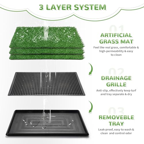 COZIWOW Grass Pad for Dogs with Tray, 30" x 20" Large Dog Grass Pad with Tray Indoor Dog Potty with 3PCS Artificial Grass Pee Pads, Washable Dog Litter Box Pet Toilet for Balcony Apartment - size: L - 30x20x2.2 IN