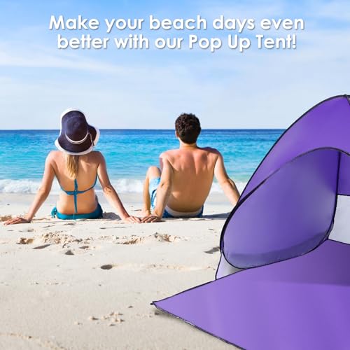 Pop Up Beach Tent, Sun Shelter for 2-3 Person, Sun Shelter with UPF 50+ & Lightweight, Portable Beach Tent Easy Pop Up for Outdoor Camping Fishing - style: Purple