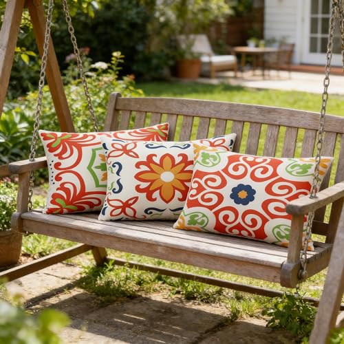 Pyonic Outdoor Waterproof Throw Pillow Covers for Patio Furniture Decorative Boho Pillow Covers 12x20 Floral Printed for Patio Tent Couch Garden Set of 4,Orange - color: Orange, size: 20" x 12" (Pack of 4)