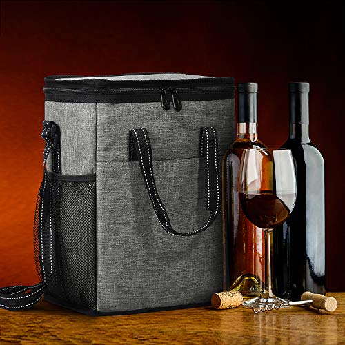 Tirrinia 6 Bottle Wine Gift carrier, Insulated Leakproof Padded Wine Cooler Carrying Tote Bag for Travel, Camping and Picnic, Perfect Wine Lover Gift, Grey - color: Grey