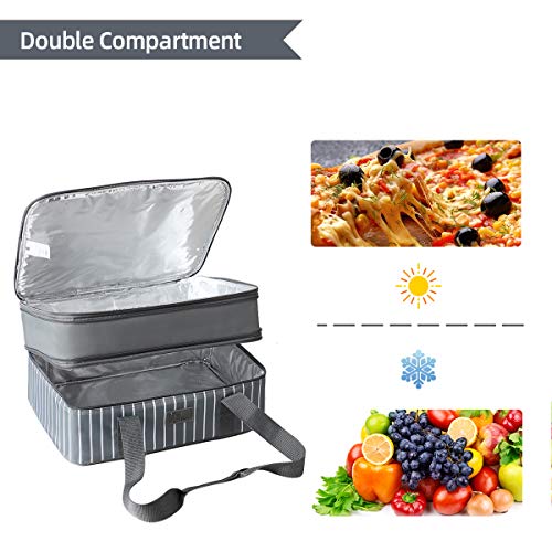 FE FUN ELEMENTS Casserole Carrier, Expandable Insulated Casserole Carriers for Hot or Cold Food, Lasagna Lugger for Parties, Fits 9" x 13" Baking Dish, Grey - style: Double