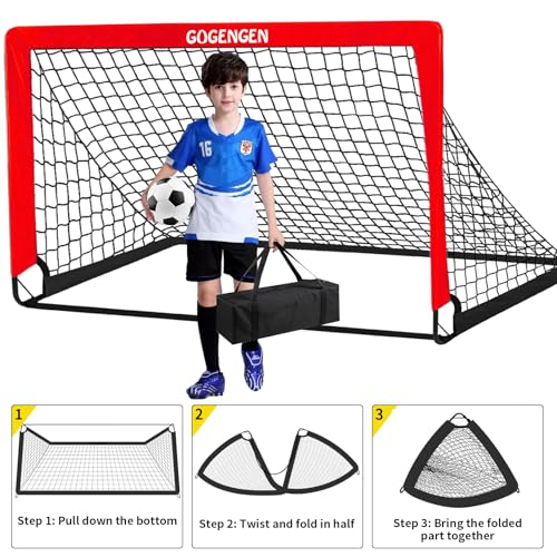 Soccer Goal, 2 of 6x4 Soccer Goals for Backyard with Soccer Net, Soccer Ball, Target, Cones, Soccer Training Equipment for Toddler Kids Youth - color: Red