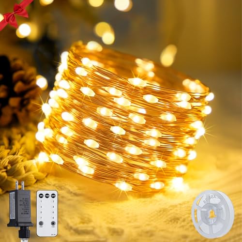 JMEXSUSS 400 LED Fairy Lights Plug in, 132 ft 8 Modes Remote Control Twinkle String Lights with Wheel, Warm White Christmas Lights Indoor Outdoor Waterproof for Bedroom Christmas Decor - color: Warm White, size: 132FT 400LED