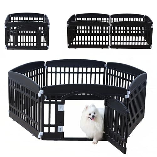 Pet Playpen Foldable Gate for Dogs Heavy Plastic Puppy Exercise Pen Indoor Outdoor Small Pets Fence Puppies Folding Cage 6 Panels for Puppies and Small Dogs House Supplies (Black 6*Panel) - color: Black, style: Black 6*panel