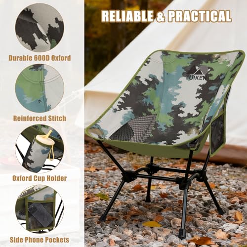 Ultralight Camping Chair Backpacking Chair, Portable Camp Chair with Cup Holder & Storage Bag, Lightweight Compact Folding Chair for Hiking, Travel, Picnic Mountaineering (Camo) - color: Camo