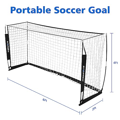 Storgem Soccer Goal,Soccer Net,Soccer Goals for Backyard,with Bow Frame,Collapsible Metal Base and 15 Training Cones - style: 6x4Ft