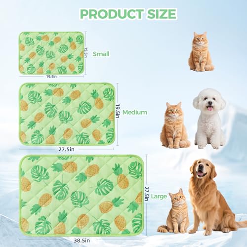 Dog Cooling Mat,19.5" x 27.5" Thicken Self-Cooling Mat for Dog&Cat,Internal Waterproof& Endothermic,Washable Pet Ice Cool Pad Blanket,Pet Sleeping Pad for Indoor Outdoor in Summer,Non-Toxic, Green M - color: Green Pineapple, size: Medium 19.5IN x 27.5IN
