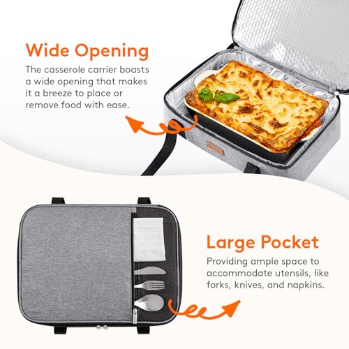 Lifewit Insulated Double Decker Casserole Carrier, Expandable Lasagna Lugger Tote Bag for Hot or Cold Food, Fits 9" x 13" Baking Dish for Potluck Parties, Picnic and Cookouts, Grey - color: Grey