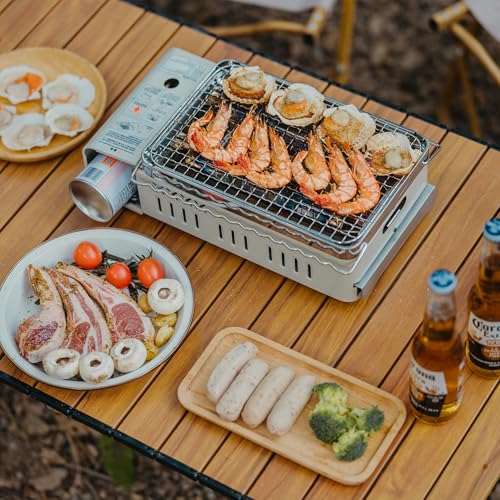 Naturehike Butane Grill Stove Outdoor Camping Stove Portable with Detachable 4-Piece Cookware Set with Carrying Bag for Picnic Backpacking and Tailgating