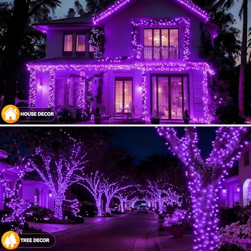 Solar String Lights Outdoor Waterproof 2 Pack Total 66ft 200LED 8 Modes Twinkle Lights Solar Fairy Lights for Patio, Garden Yard Party Wedding Tree Christmas Halloween Decoration, Purple - color: Purple