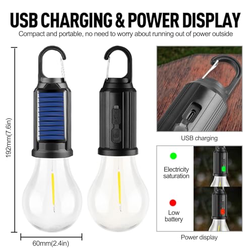 Solar Tent Lamp Portable LED Tent Lights, Hook Hurricane Emergency LED Camping Light Bulb, USB Rechargeable Lantern Bulb for Camping Hiking Backpacking Fishing Outage (4)