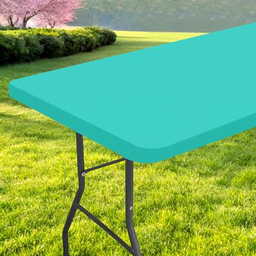 Rectangle Table Cloth, Waterproof Elastic Fitted Tablecloth for 4 Foot Folding Tables, Washable Polyester Tablecloths for Picnic, Camping, Outdoor (Aqua, 30"x48") - color: Aqua, size: 48" x 30" (Rectangular)
