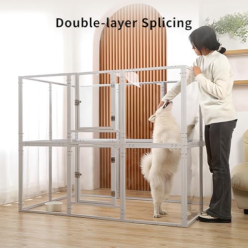 Clear Acrylic Dog Play Pen Indoor - 59 Inch 10-Panel Pet Enclosure for Small Dogs & Cats, Outdoor Use with Door, Easy Assemble & Cleaning