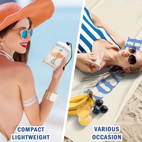 Trendy Coastal Howdy Surf Pocket Picnic Blankets, Cowgirl Mini Beach Camping Blanket Waterproof Sandproof for Surfer Girl,Preppy RV Outdoor Picnic Blanket Mat Gifts for Campsite Dorm 55x60in - color: Surf