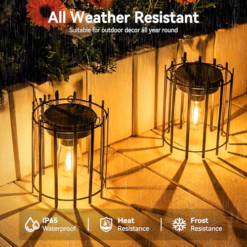 KOOPER Solar Lanterns Outdoor Waterproof, 4 Pack Upgraded Bright Hanging Solar Lights Outdoor Lanterns Decorative, Auto ON/Off Metal Hanging Lantern Lights for Pathway Yard Patio Garden Decor - size: 4 PACK