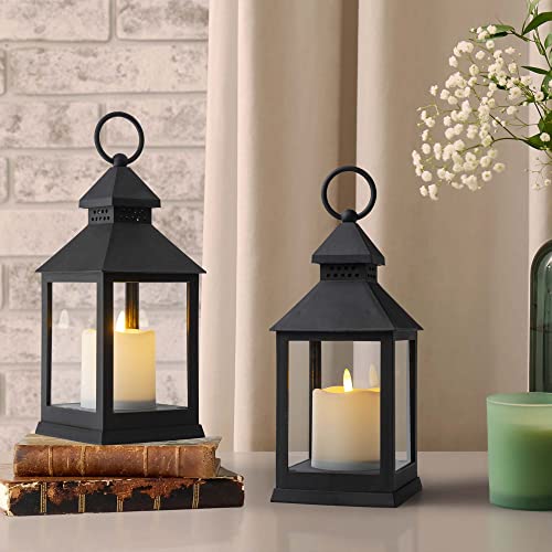 Vintage Lantern Decorative LED Flickering Flameless Candle with Timer, Battery Powered LED Decorative Hanging Lanterns for Indoor Outdoor Garden Yard Home Decor(4 Pack) - color: Black, size: 4Pack