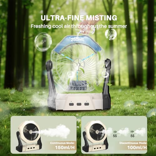 Ausic Portable Misting fan, 8-Inch Cooling Mist Fans, [8-35Hrs] USB Rechargeable Battery Powered Fan with Mister, 250mL Water Tank & LED Lantern, for Home Desk, Bedroom, Office, Outdoor&Indoor Use - color: White, size: 8-35Hrs Runtime