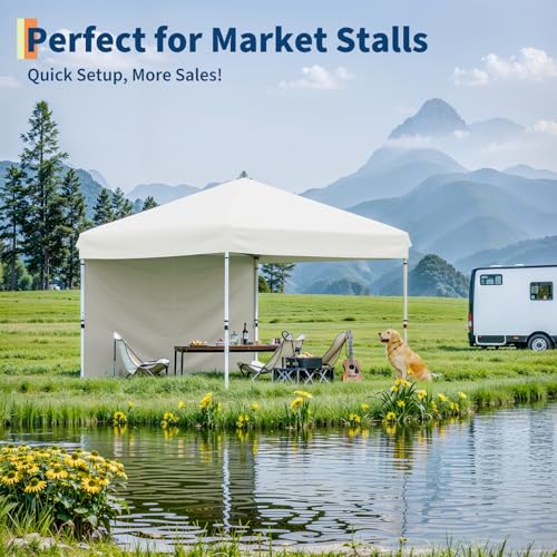 Pop Up Canopy Tent 10x10 FT Outdoor Canopy One-Person Set Up Heavy Duty Commercial Instant Tent with 3 Sidewall, White - color: White, size: 10x10FT/3-Sidewall