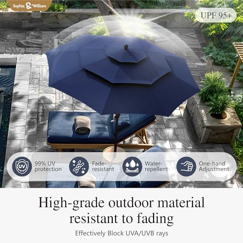 Sophia & William 10ft 3 Tier Auto-tilt Patio Umbrella,Wind Resistent,Outdoor Patio Umbrellas Double Vented Umbrella with Crank for Pool Garden Backyard, Navy - color: Dark Blue