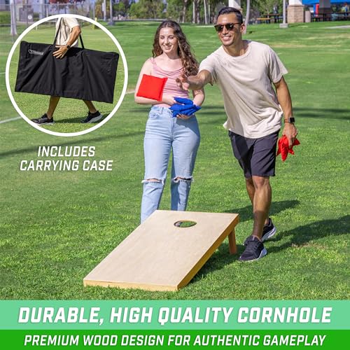 GoSports Solid Wood Premium Cornhole Sets - Choose 4 x 2 ft or 3 x 2 ft - Game Boards Include Set of 8 Cornhole Toss Bags - style: Regulation Size (4ft x 2ft)