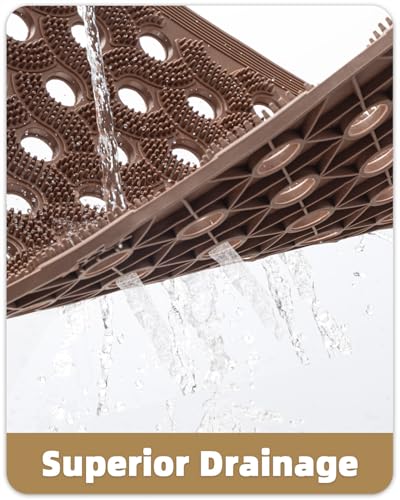 Color&Geometry Super Heavyweight TPE Stormproof Welcome Mat Outdoor, Eco-Friendly Materials Odor-Free Door Mat with Connectors & Non-Slip, All Weather Outside Entrance Barefoot Friendly, 24"x36" Brown - color: Brown, size: 2' x 3' (Rectangular)