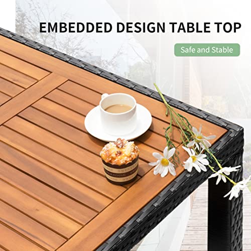 Flamaker 5 Piece Patio Dining Set Outdoor Acacia Wood Table and Chairs with Soft Cushions Wicker Patio Furniture for Deck, Backyard, Garden - color: Black, size: 5 Piece