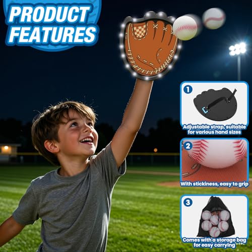HYES Toss and Catch Ball Game Set, Light Up Baseball Toys Outdoor Pool Beach Yard Camping Games for Family, Toddler Glow in the Dark Baseball Gifts for Boys Girls Ages 3-12 (4 Paddles & 6 Balls) - style: 4 pack with light