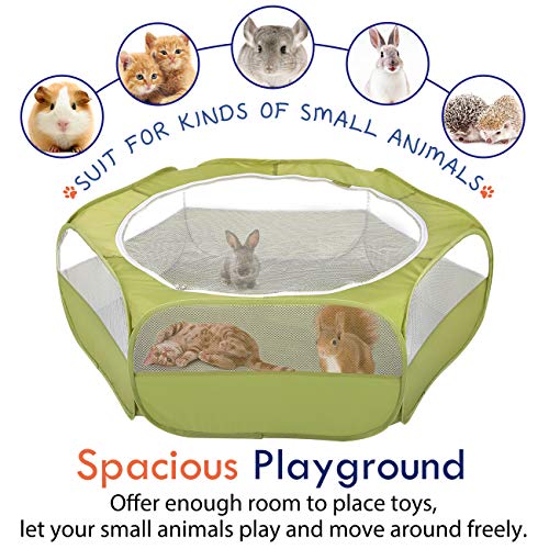 Pawaboo Small Animals Playpen, Waterproof Small Pet Cage Tent with Zippered Cover, Portable Outdoor Yard Fence with 3 Metal Rod for Chick/Kitten/Puppy/Guinea Pig/Rabbits/Hamster/Chinchillas,Green - color: A-Green