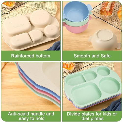 Unbreakable Dinnerware Sets for 4 People,24pcs Divided Plates and Bowls, Reusable Dinnerware Plastic Plates, Cups, Bowls, Cutlery Set for School Party, Camping, Home, Office - color: Pink