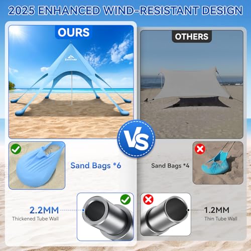 Beach Tent Sun Shelter & Portable Beach Canopy UPF 80+ UV Protection, Beach Shade Canopy with 6 Sandbags, Sand Shovel Ground Pegs for Outdoor Camping, Picnics (12x12 Ft, Sky Blue) - color: Sky Blue