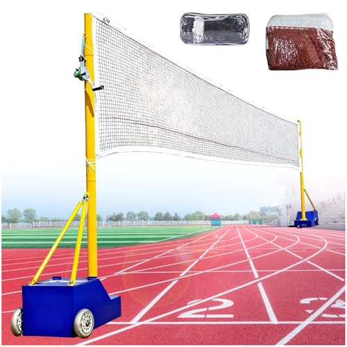 Volleyball/Badminton Poles, Mobile Badminton Net Bracket with Wheel & Heavy Base, Adjustable Height Volleyball Net Stand for Outdoor Indoor Backyard